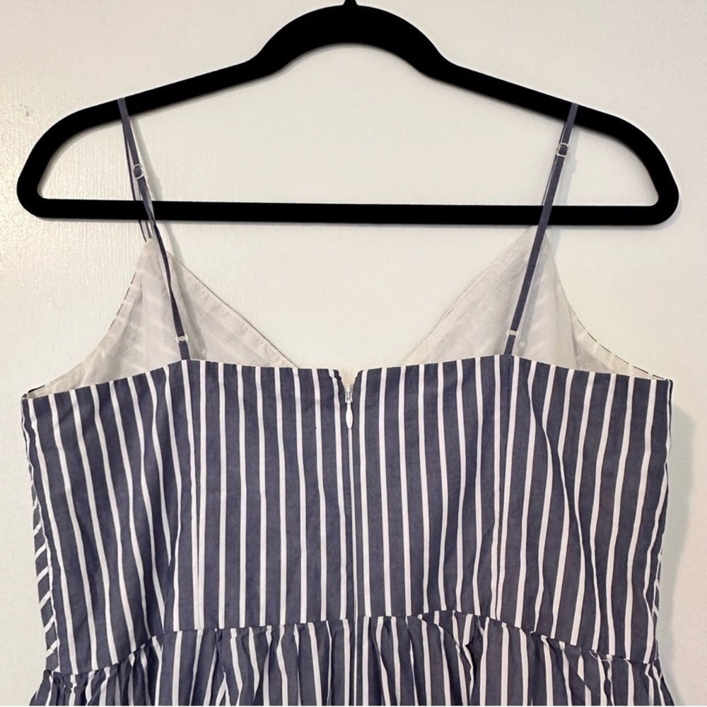 J. Crew 10 Midi Party Dress Shirting pin Stripes blue white full skirt classic - Picture 6 of 11